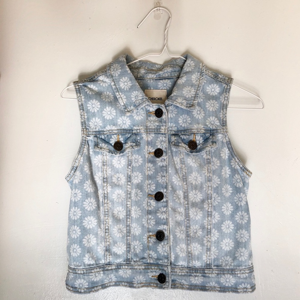 Cropped floral denim vest